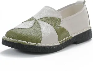 Trsorini Women Casual Loafers Shoes Comfortable Multi Color Stitching Leather Slip on Shoes for Lady Soft Sole Flat Driving Walking Dress