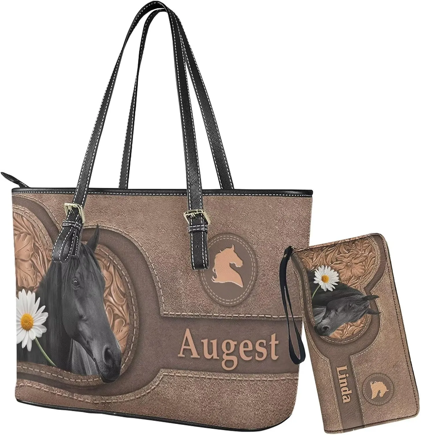 Tuoxiukan Personalized Handbags and Wallet Set for Women Clutch Purse Custom Name Tote Bag Customized Gifts for Mom