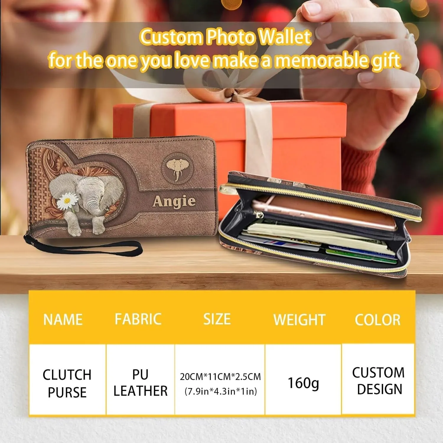Tuoxiukan Personalized Name Wallets for Women Wristlet Wallets Zip Around Elephant Long Purse PU Leather Phone Case Waterproof Durable Clutch Pouch for Coin Cash Cards