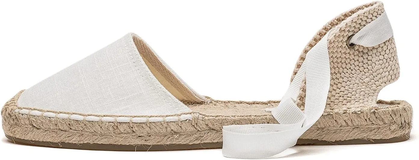 U-lite Women's Espadrille FLat Sandals Closed Toe Ankle Wrap,Classic Lace Up Summer Dressy Flat Shoes