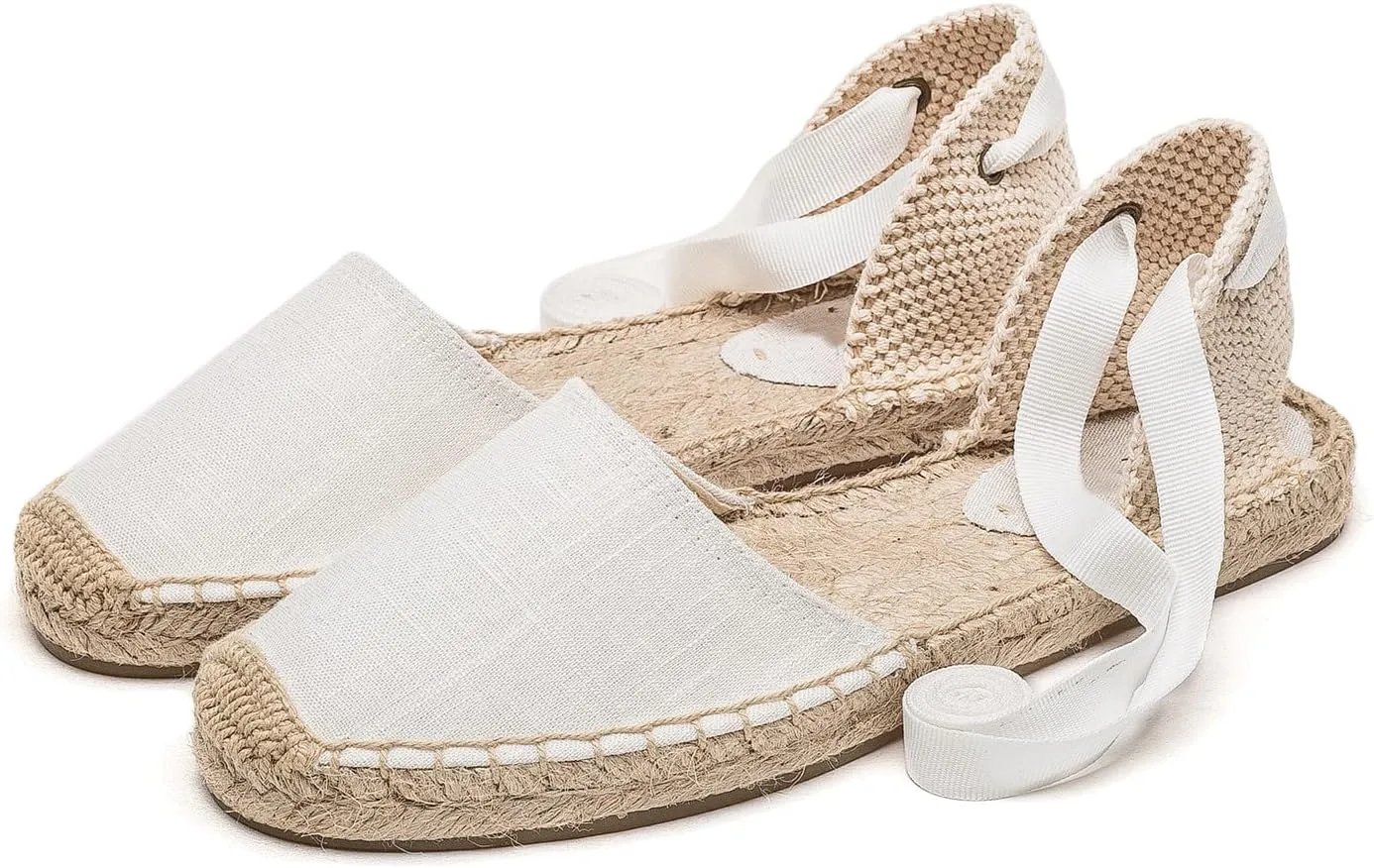U-lite Women's Espadrille FLat Sandals Closed Toe Ankle Wrap,Classic Lace Up Summer Dressy Flat Shoes