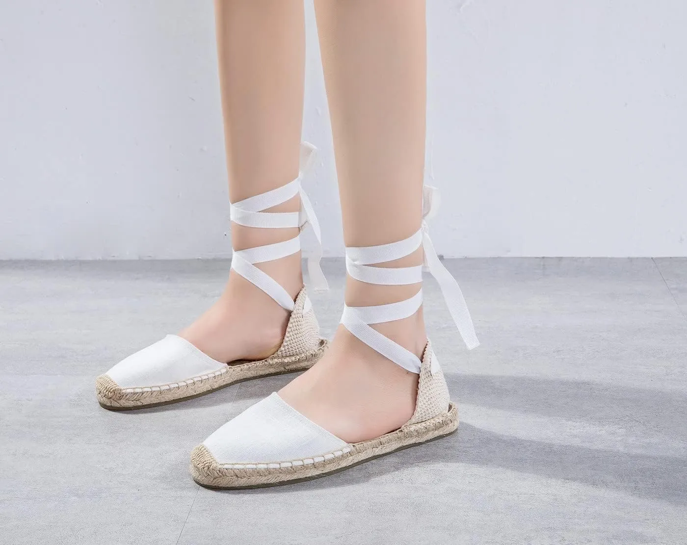 U-lite Women's Espadrille FLat Sandals Closed Toe Ankle Wrap,Classic Lace Up Summer Dressy Flat Shoes