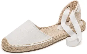 U-lite Women's Espadrille FLat Sandals Closed Toe Ankle Wrap,Classic Lace Up Summer Dressy Flat Shoes