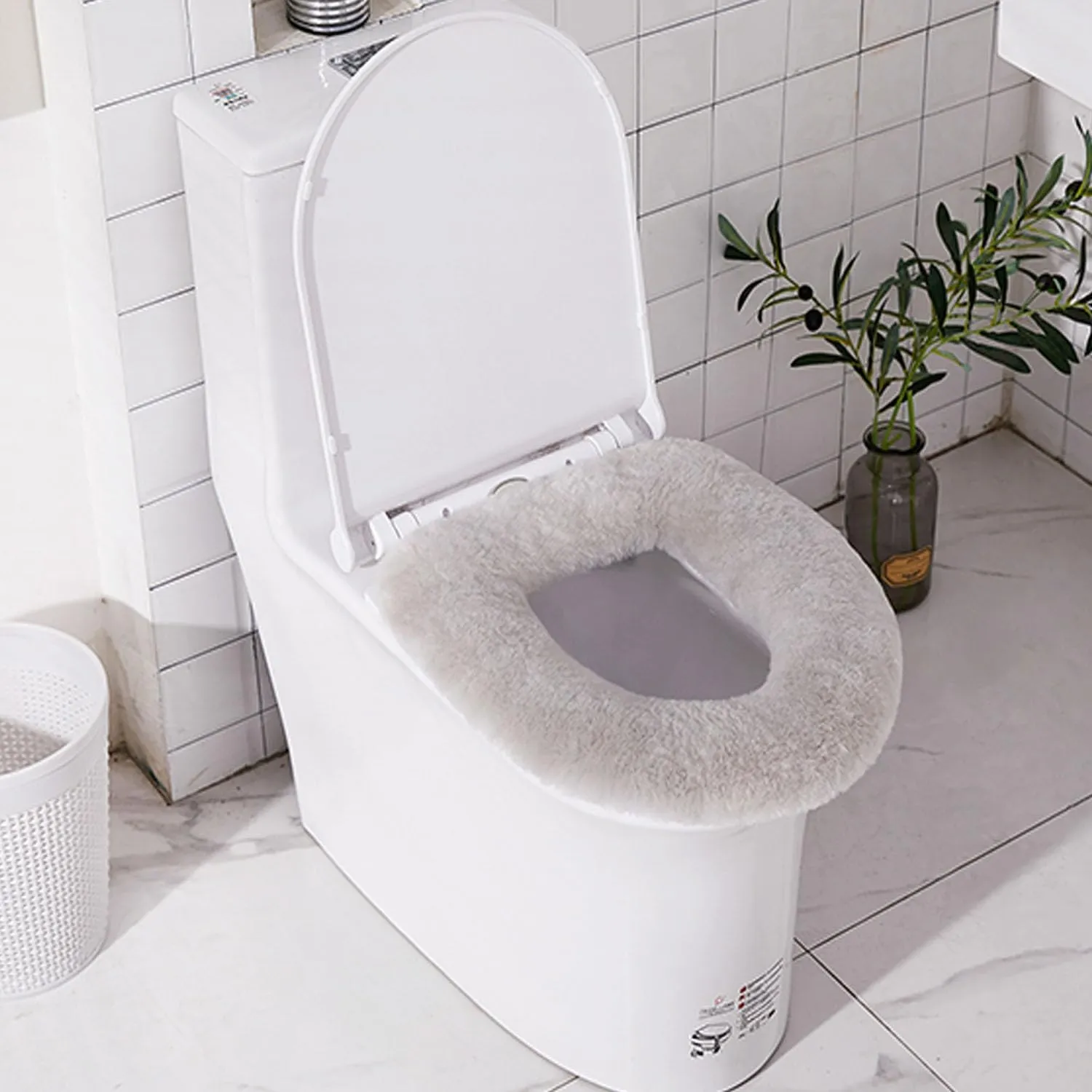 U&M Genuine Sheepskin Toilet Seat Cover Bathroom Soft Warm Washable Real Fur Wool Toilet Seat Pads Easy Installation& Care