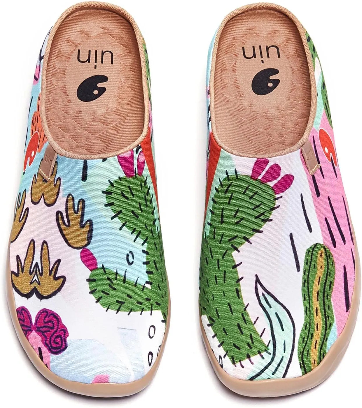 UIN Women's Slip On Mules Comfortable Flat Lightweight Wide Toe Clog Casual Art Painted Travel Shoes Malaga Series