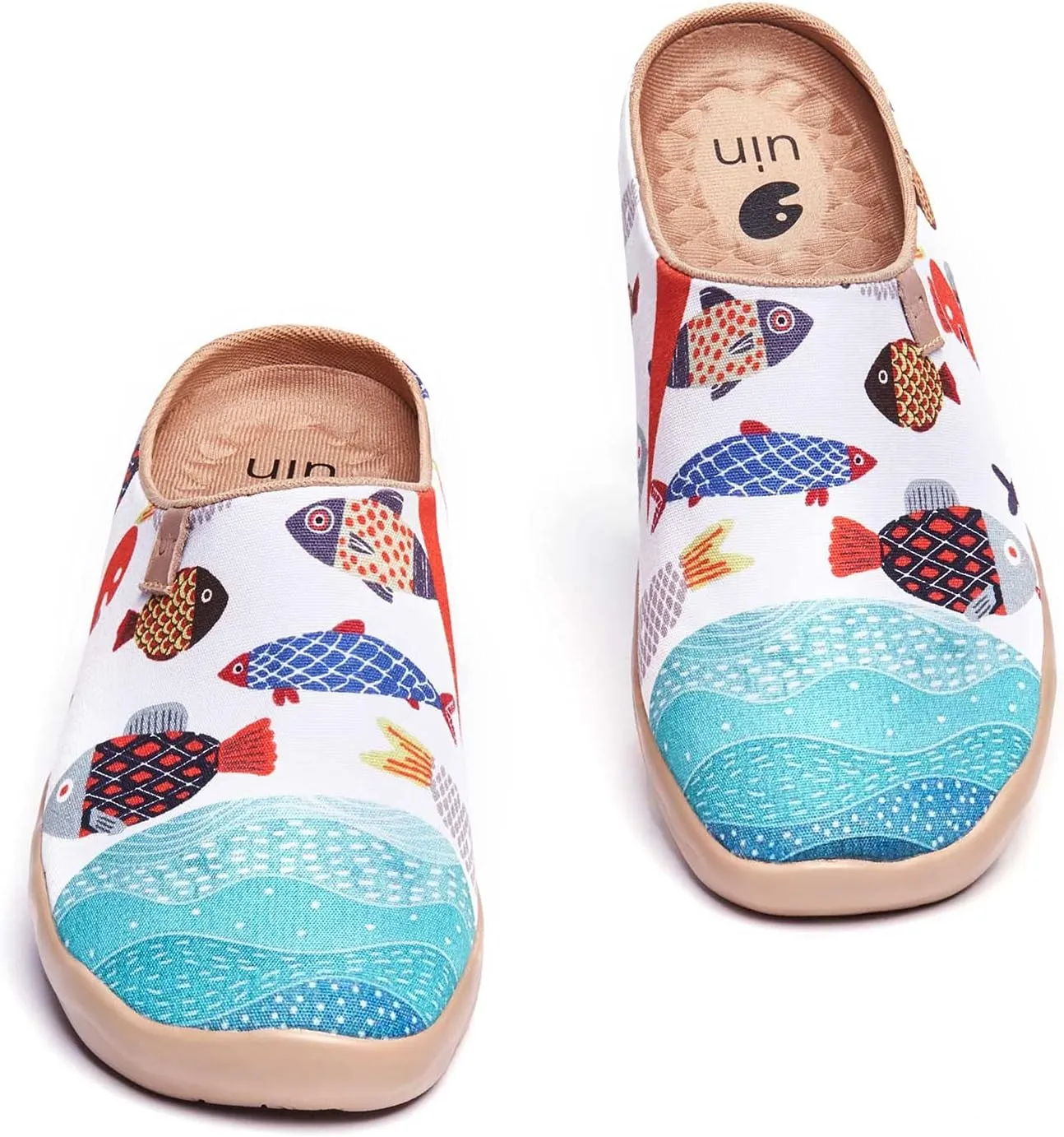UIN Women's Slip On Mules Comfortable Flat Lightweight Wide Toe Clog Casual Art Painted Travel Shoes Malaga Series