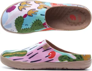 UIN Women's Slip On Mules Comfortable Flat Lightweight Wide Toe Clog Casual Art Painted Travel Shoes Malaga Series