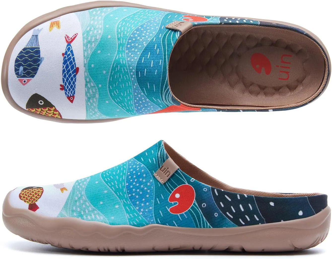 UIN Women's Slip On Mules Comfortable Flat Lightweight Wide Toe Clog Casual Art Painted Travel Shoes Malaga Series
