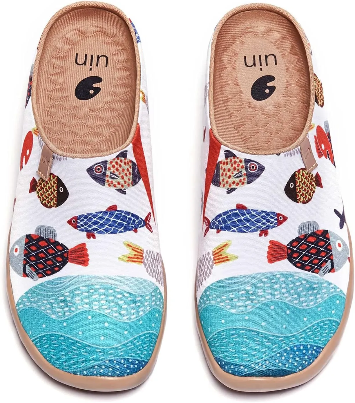 UIN Women's Slip On Mules Comfortable Flat Lightweight Wide Toe Clog Casual Art Painted Travel Shoes Malaga Series