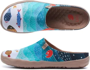 UIN Women's Slip On Mules Comfortable Flat Lightweight Wide Toe Clog Casual Art Painted Travel Shoes Malaga Series