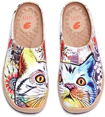 UIN Women's Slipper Fashion Canvas Comfort Travel Art Painted Shoes Wide Toe Casual Household Slip On Mules Cheer Up (7.5)