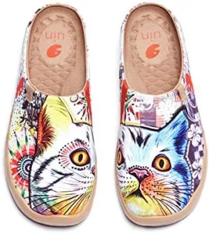 UIN Women's Slipper Fashion Canvas Comfort Travel Art Painted Shoes Wide Toe Casual Household Slip On Mules Cheer Up (7.5)