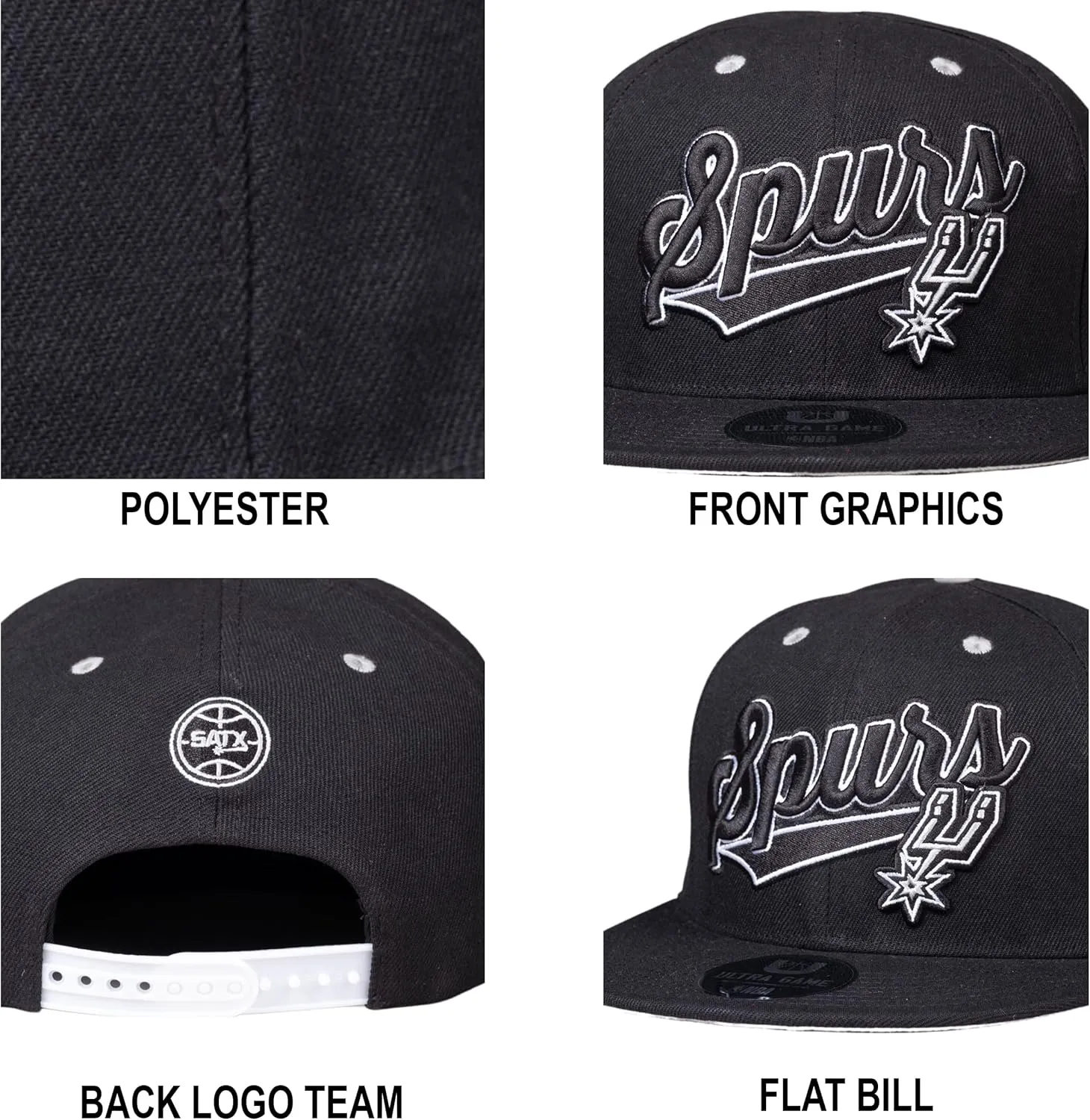 Ultra Game Men's NBA Official Snap Back 3D Embroidered Team Logo Baseball Cap Hat