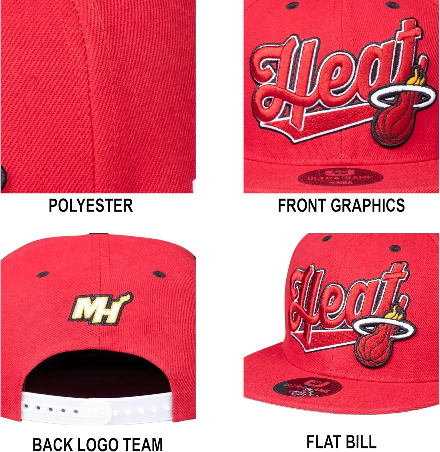 Ultra Game Men's NBA Official Snap Back 3D Embroidered Team Logo Baseball Cap Hat