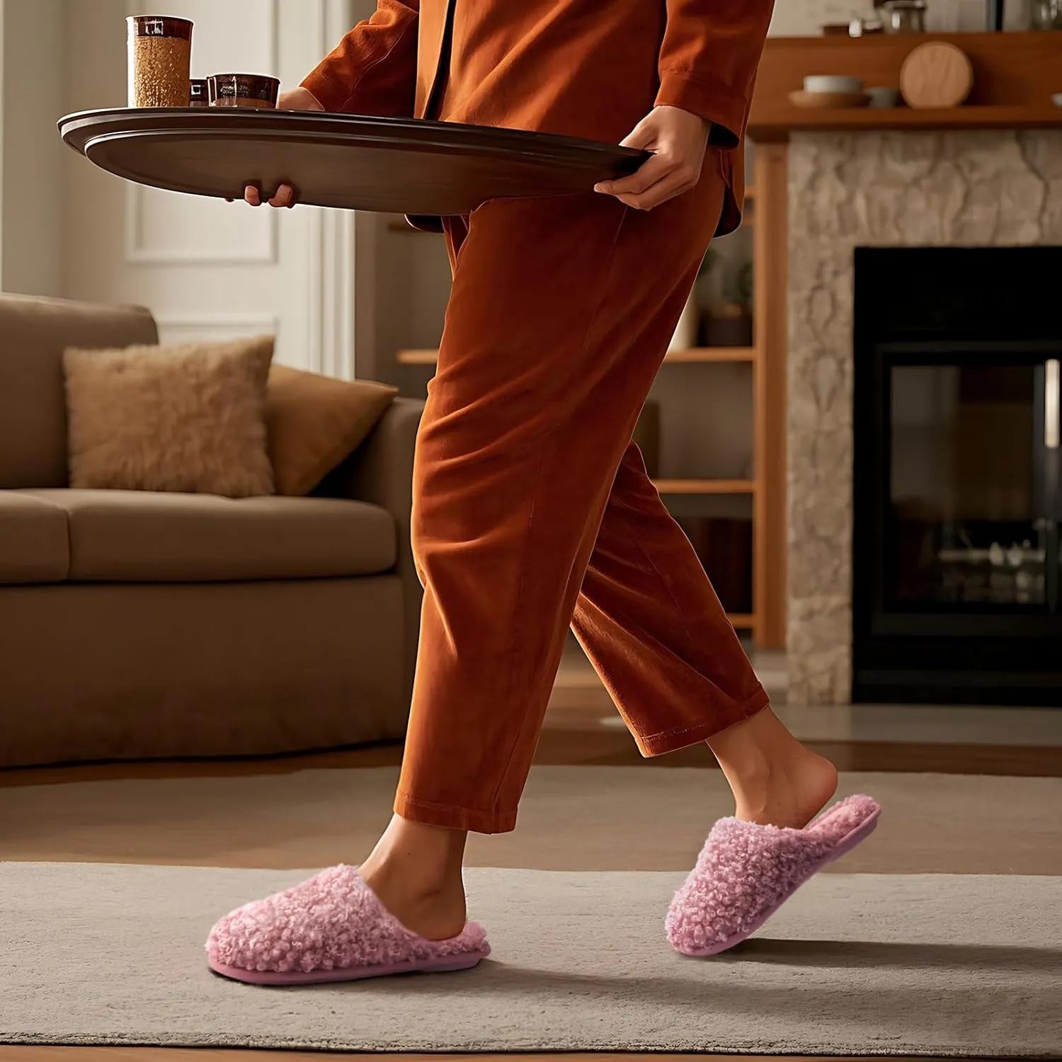 ULTRAIDEAS Women's Fuzzy Slip-on Slippers, Cozy Indoor House Shoes with Memory Foam