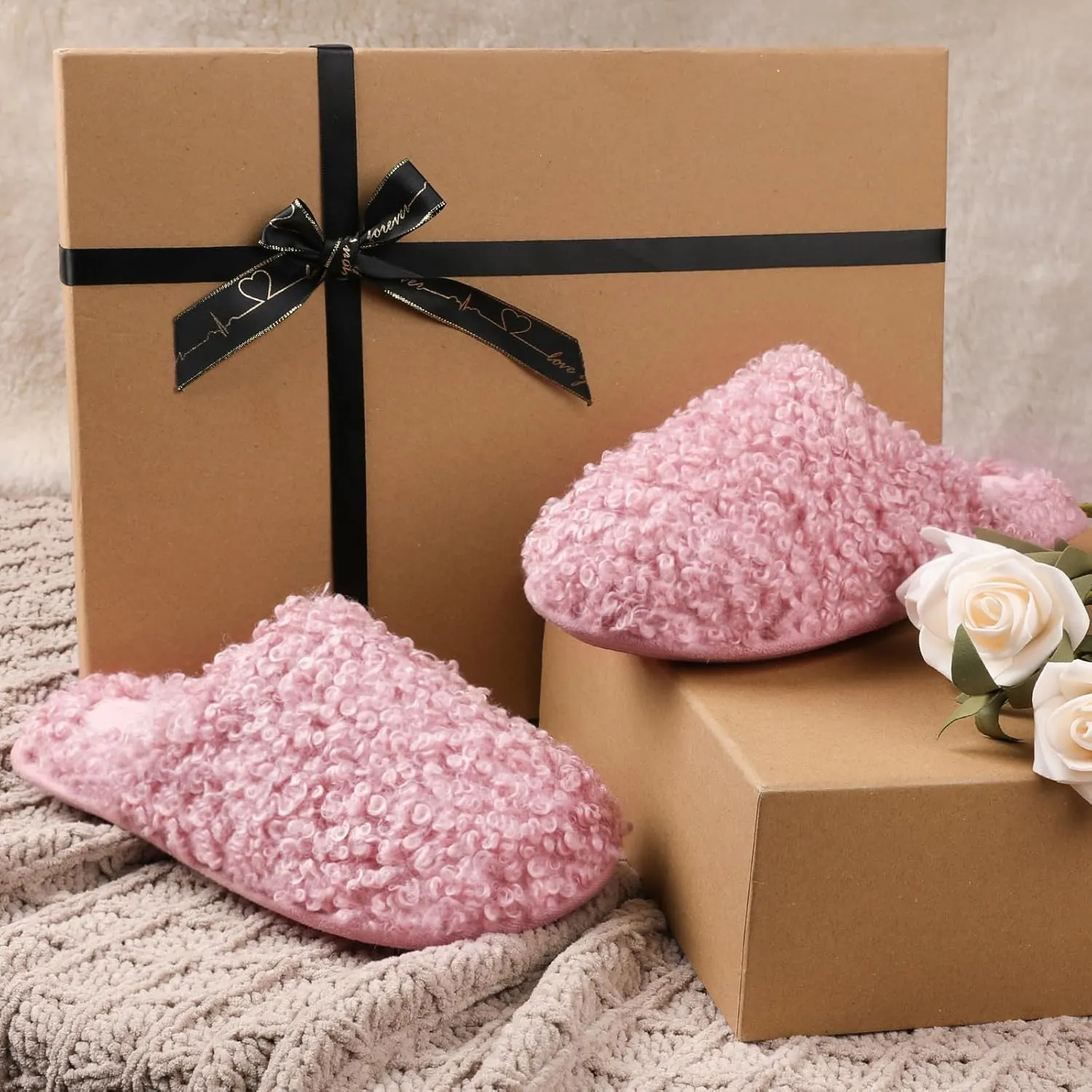 ULTRAIDEAS Women's Fuzzy Slip-on Slippers, Cozy Indoor House Shoes with Memory Foam