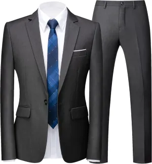 UNINUKOO Mens Suit Slim Fit 1 Button 2 Piece Wedding Party Holiday Solid Color Tux Suits for Men