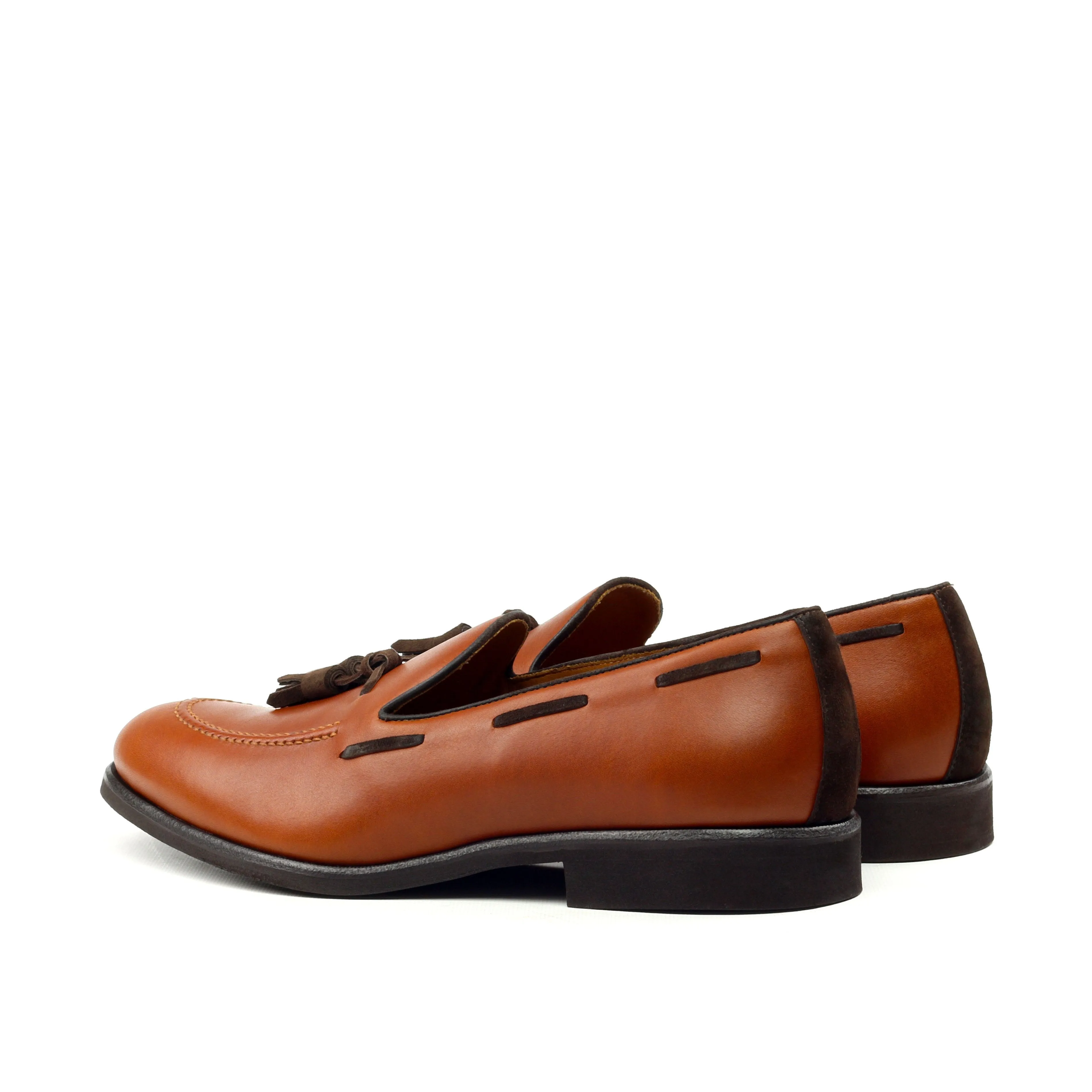 Unique Handcrafted Caramel Brown Leather Loafer W/ Dark Brown Tassels by Le Ruux