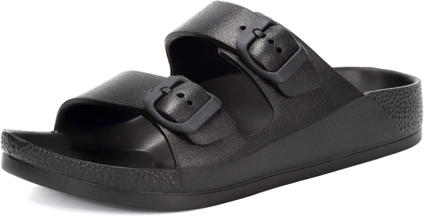 Unisex Men‘s and Women’s Lightweight Flat Sandals Waterproof Comfort Soft Slides Double Buckle Adjustable EVA Slip-on Flat Sandals