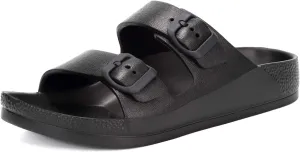 Unisex Men‘s and Women’s Lightweight Flat Sandals Waterproof Comfort Soft Slides Double Buckle Adjustable EVA Slip-on Flat Sandals