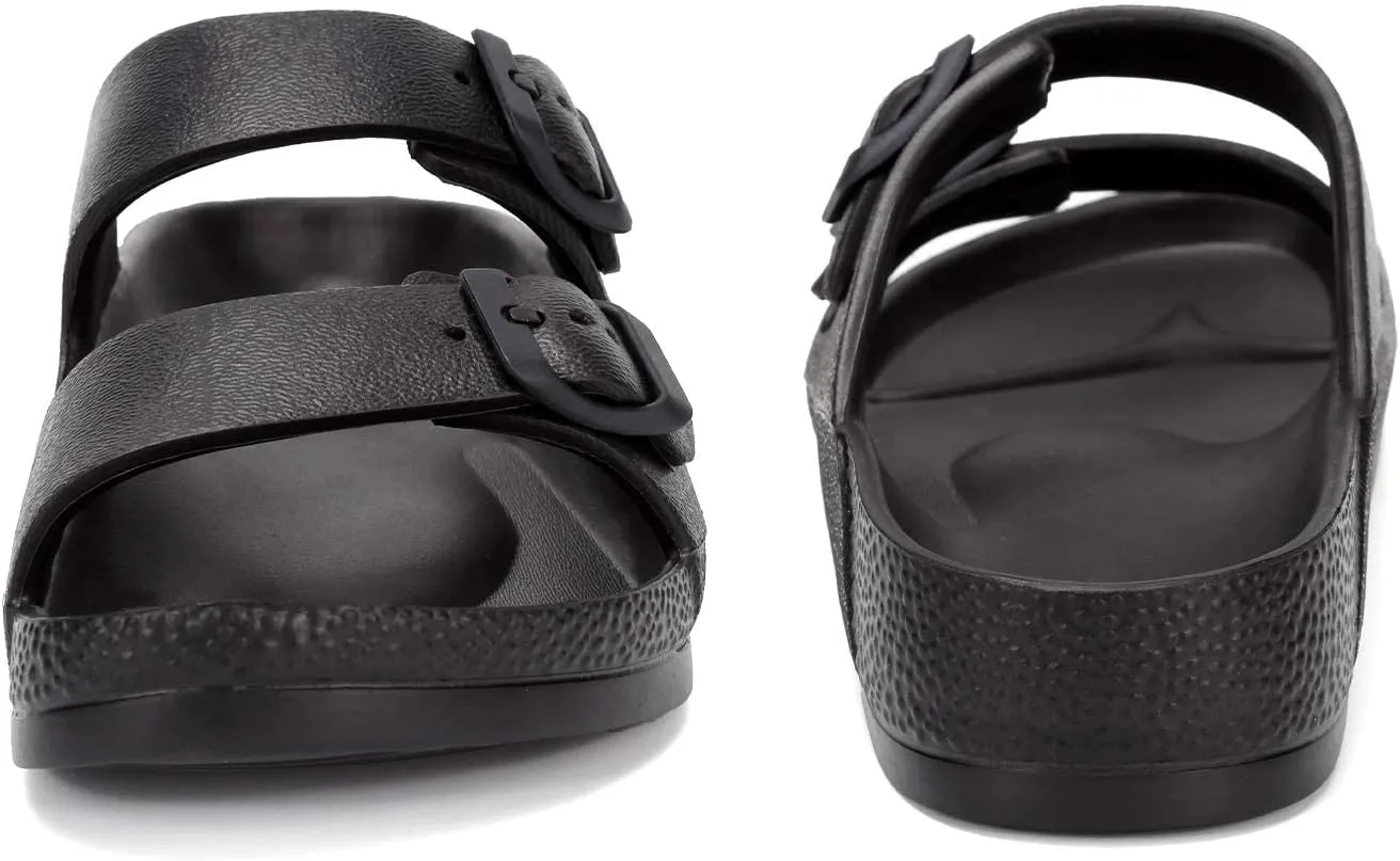 Unisex Men‘s and Women’s Lightweight Flat Sandals Waterproof Comfort Soft Slides Double Buckle Adjustable EVA Slip-on Flat Sandals