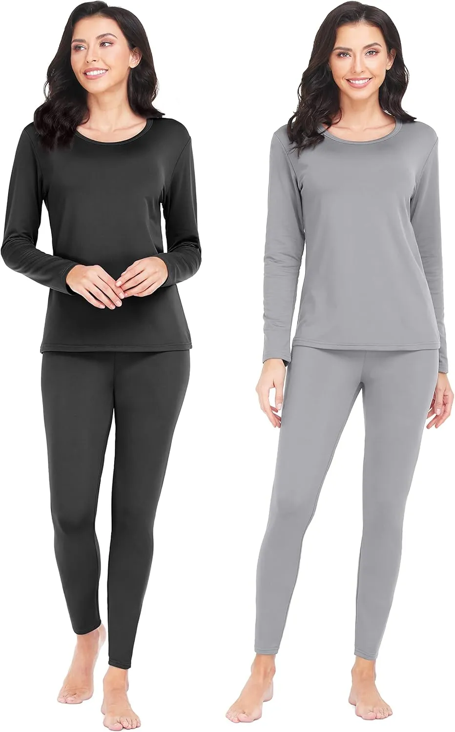 URATOT 2 Sets Women’s Thermal Underwear Set Fleece Lined Thermal Underwear Soft Long Top Bottom Set for Women Cold Winter