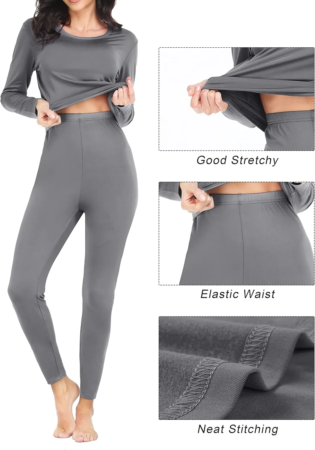 URATOT 2 Sets Women’s Thermal Underwear Set Fleece Lined Thermal Underwear Soft Long Top Bottom Set for Women Cold Winter