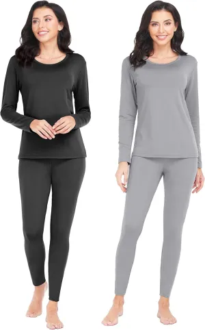 URATOT 2 Sets Women’s Thermal Underwear Set Fleece Lined Thermal Underwear Soft Long Top Bottom Set for Women Cold Winter
