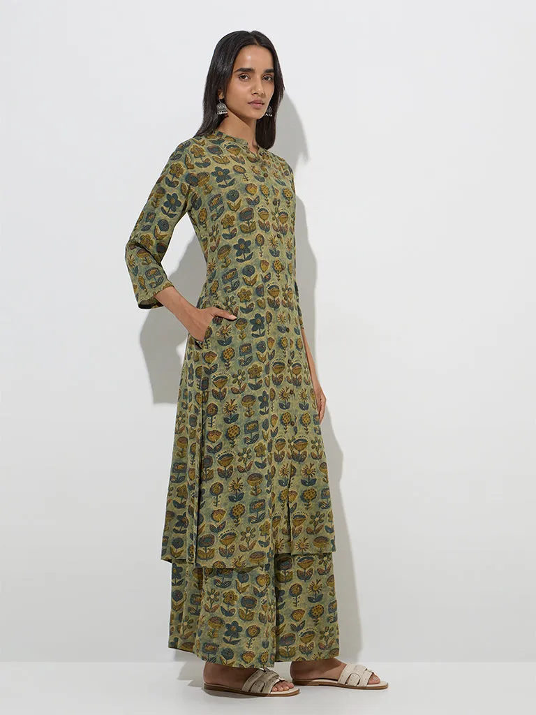 Utsa Green Floral Printed A-Line Kurta