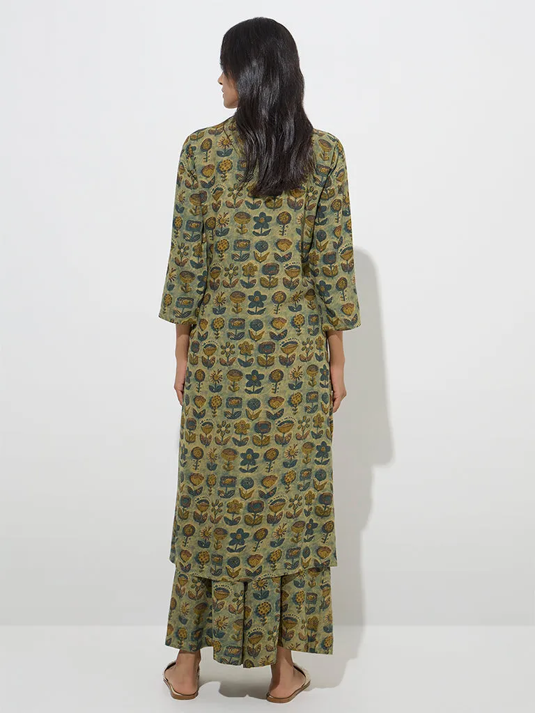 Utsa Green Floral Printed A-Line Kurta