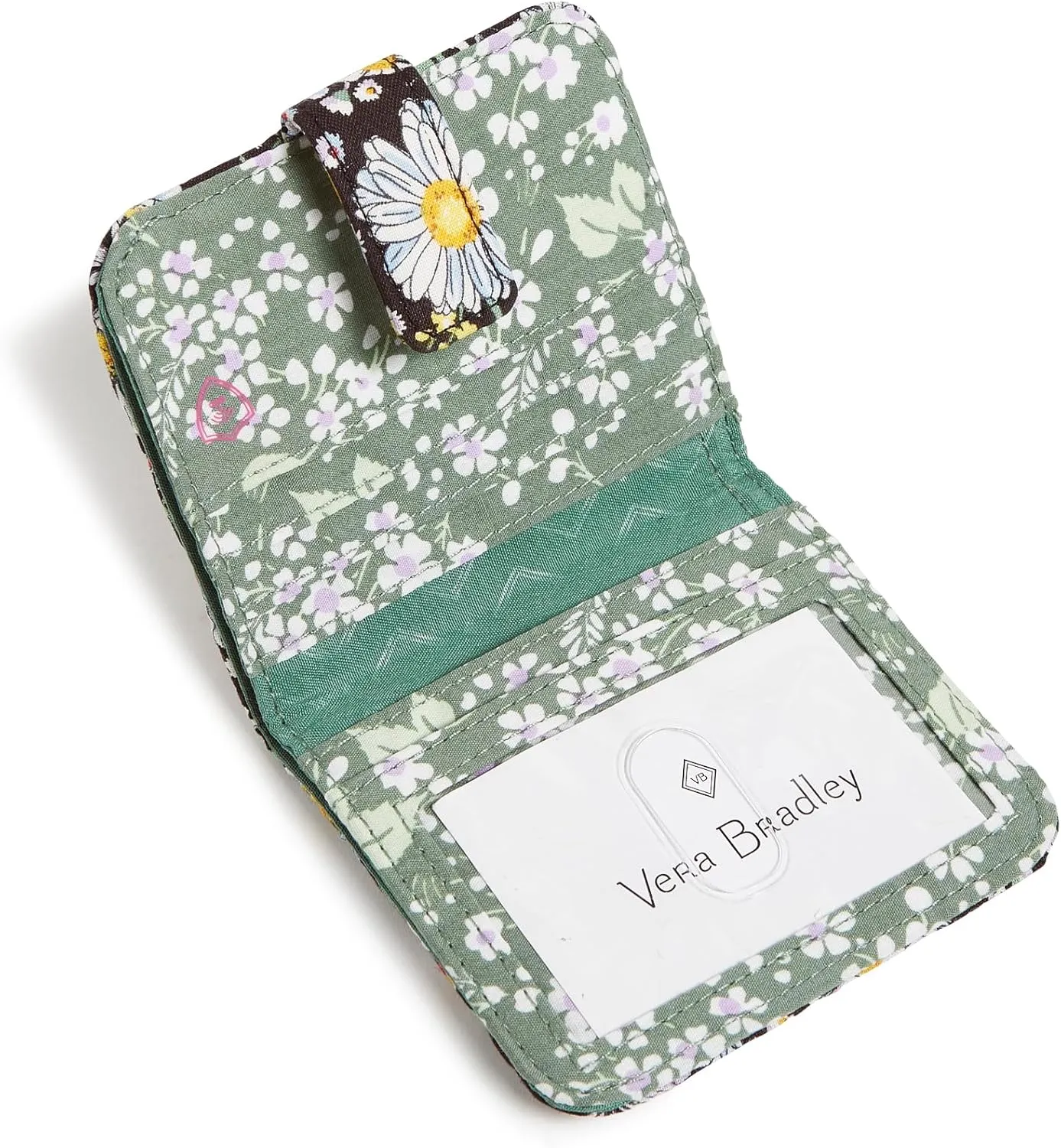 Vera Bradley Cotton Finley Small Wallet with RFID Protection, Daisies White