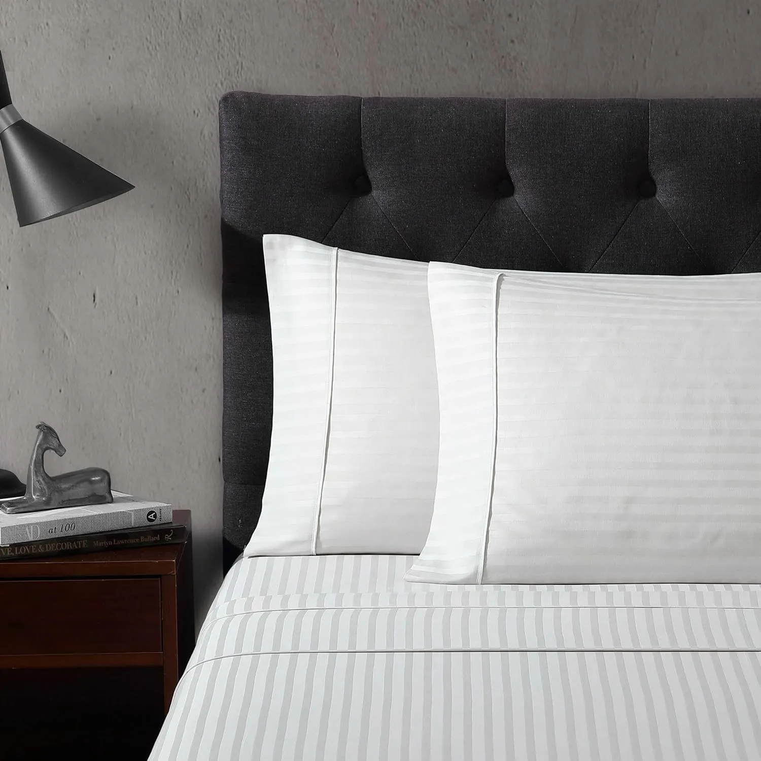 Vera Wang - King Super Soft & Breathable Premium Cotton Bedding with Matching Shams, Fade Resistant, Striped Bedding Set (Dobby Stripe Grey, King)
