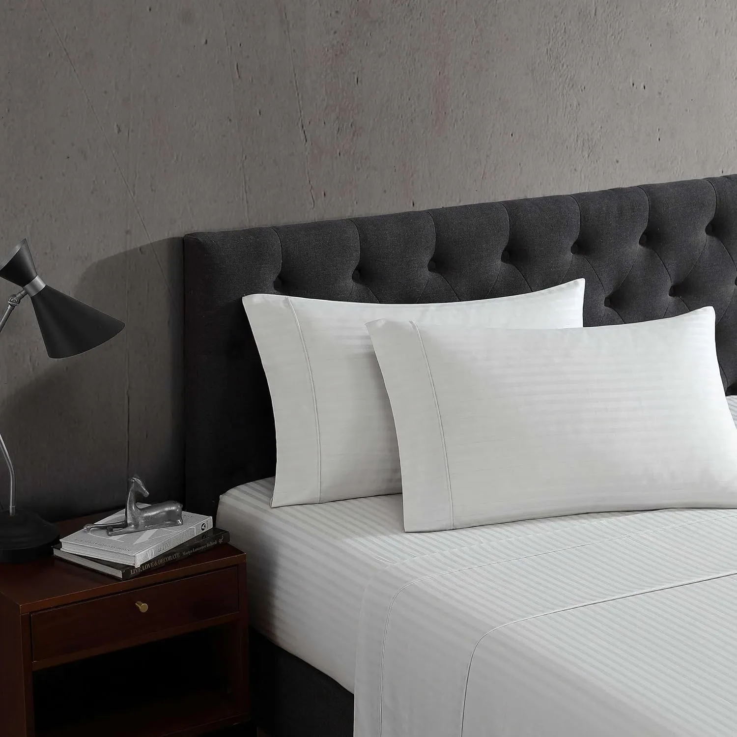 Vera Wang - King Super Soft & Breathable Premium Cotton Bedding with Matching Shams, Fade Resistant, Striped Bedding Set (Dobby Stripe Grey, King)