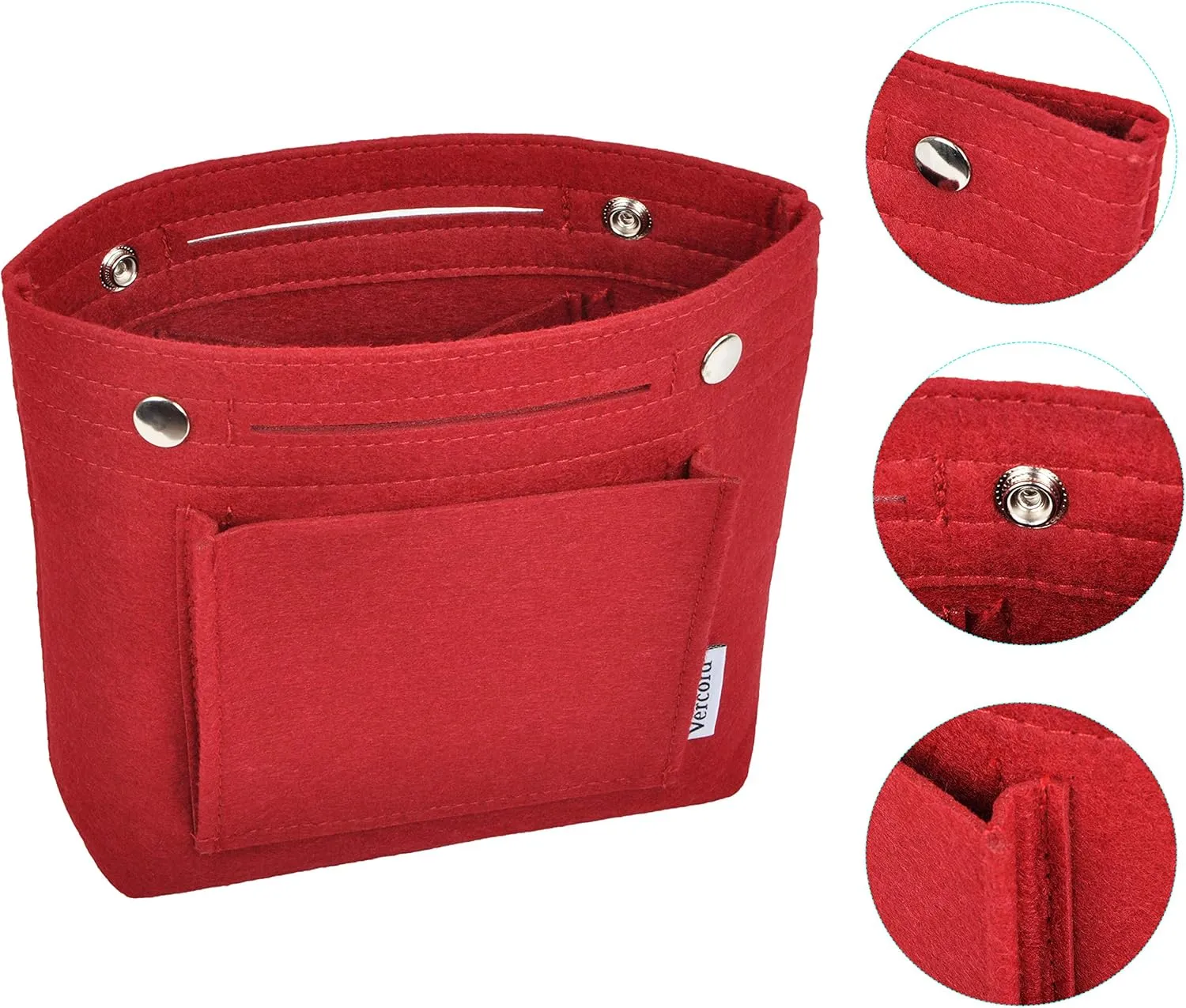 Vercord Mini Slim Small Felt Purse Organizer Insert Inside Handbag Tote Pocketbook for Women Burgundy