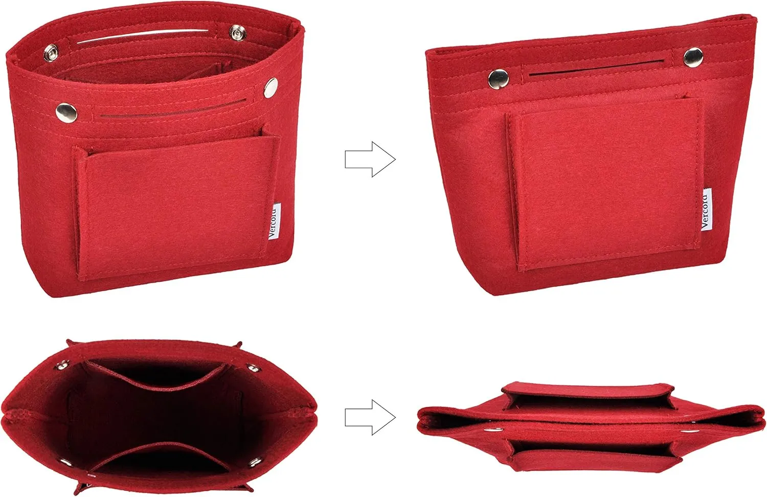 Vercord Mini Slim Small Felt Purse Organizer Insert Inside Handbag Tote Pocketbook for Women Burgundy