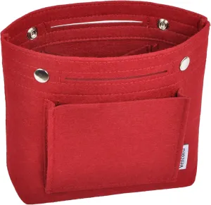 Vercord Mini Slim Small Felt Purse Organizer Insert Inside Handbag Tote Pocketbook for Women Burgundy