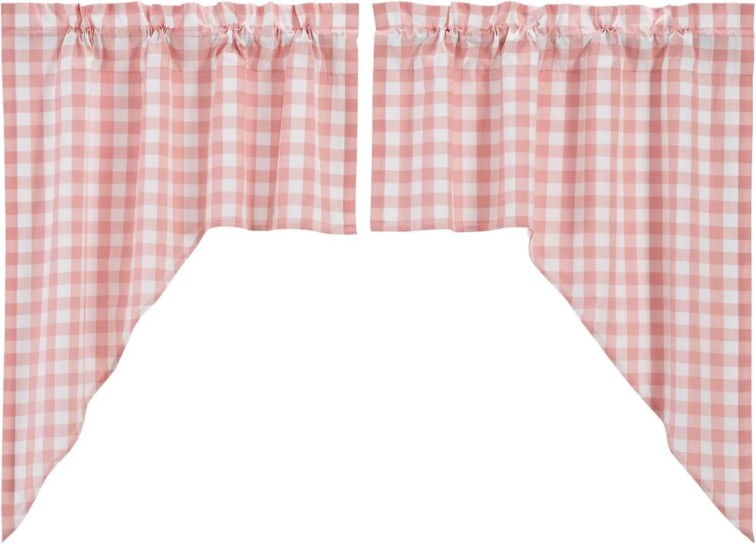 VHC Brands Annie Buffalo Check Farmhouse 36"x36"x16" Swag Pair Pink Rod Pocket Cotton Kitchen Window Curtains