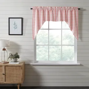 VHC Brands Annie Buffalo Check Farmhouse 36"x36"x16" Swag Pair Pink Rod Pocket Cotton Kitchen Window Curtains