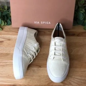 Via Spiga Viola Croc-Embossed Low-Top Sneakers white  7