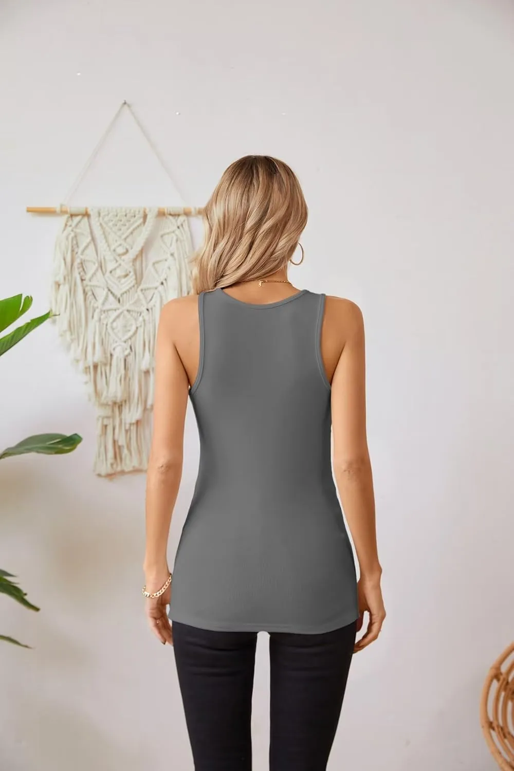VICHYIE Tank Tops for Women Summer Sleeveless Shirts V Neck Ribbed Slim Fitted Tops Cami Blouses