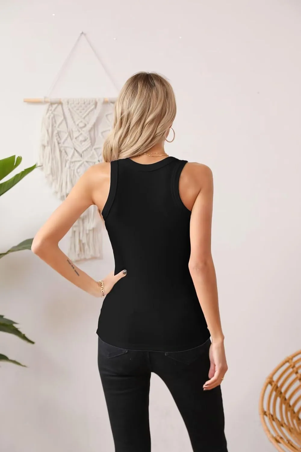 VICHYIE Women Tank Tops Summer Sleeveless Basic Cami Top Shirt Slim Knit Ribbed Racerback Blouses
