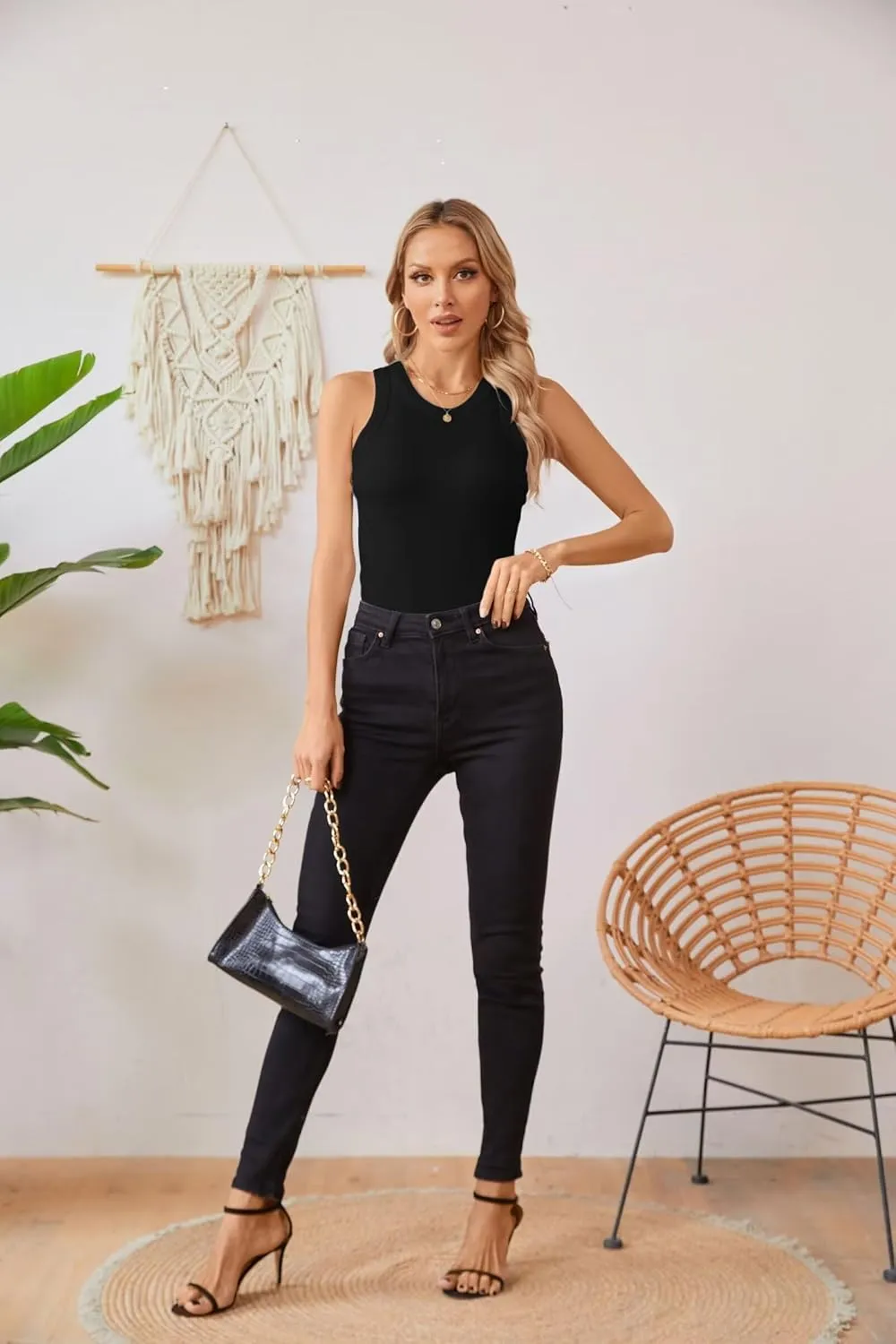 VICHYIE Women Tank Tops Summer Sleeveless Basic Cami Top Shirt Slim Knit Ribbed Racerback Blouses