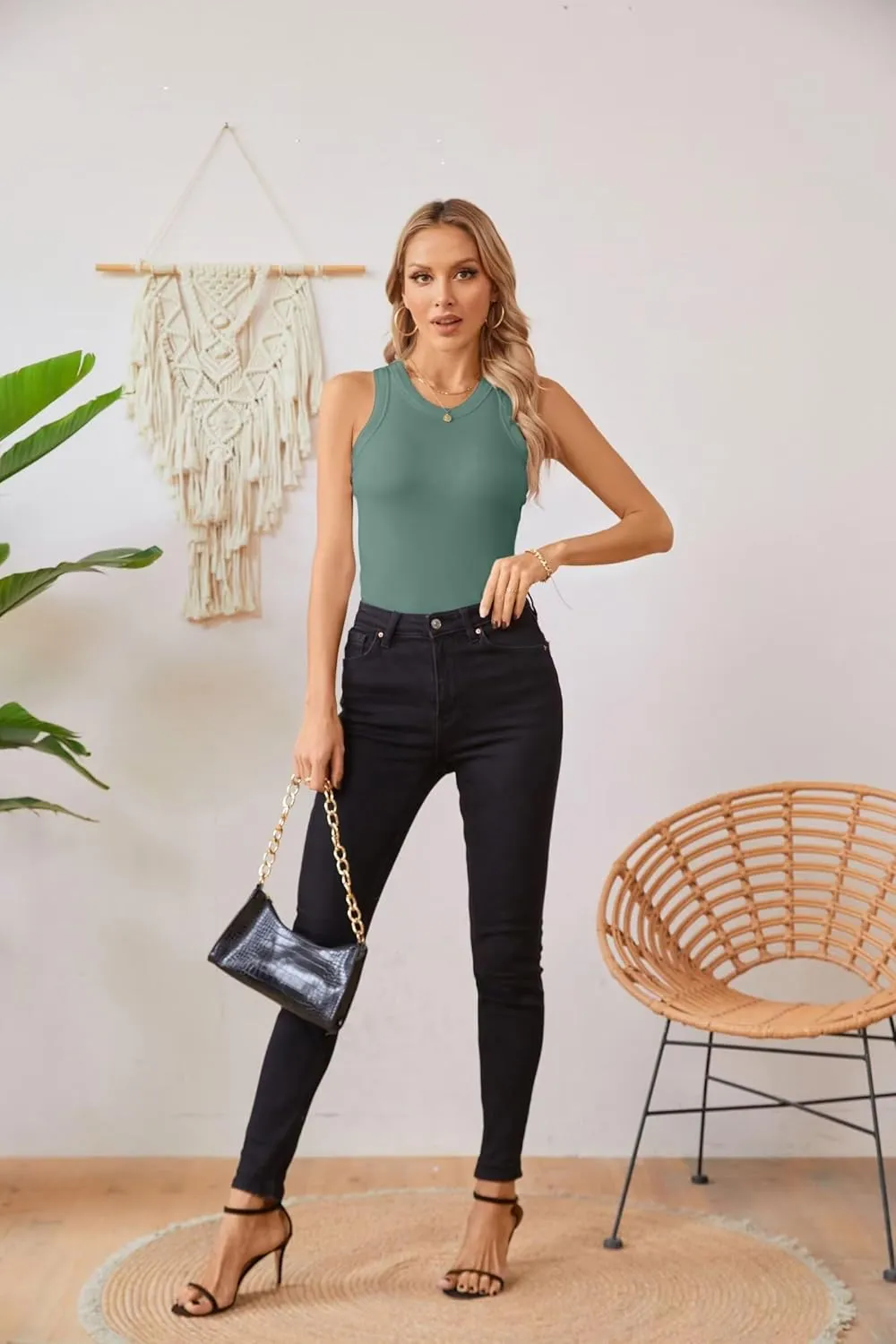 VICHYIE Women Tank Tops Summer Sleeveless Basic Cami Top Shirt Slim Knit Ribbed Racerback Blouses