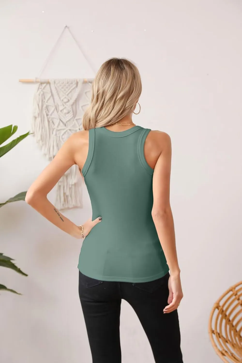 VICHYIE Women Tank Tops Summer Sleeveless Basic Cami Top Shirt Slim Knit Ribbed Racerback Blouses