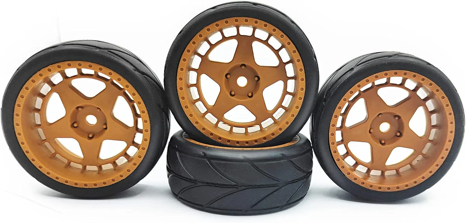 VICRAZZE 65mm Rubber Tires Flat Running Tire Plastic Wheel Carnival Rally Wheel Fit for 1/10 RC Rally Car HPI Tamiya Kyosho WRC Claw 43 Ken Block Fiesta XV01 TT02 4PCS(Orange)