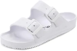 VICT POPU Womens Sandals Adjustable Double Buckle Strap Waterproof EVA Flat Slides