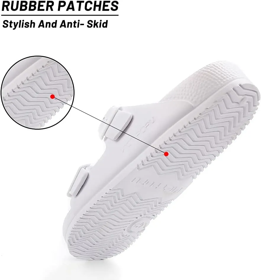 VICT POPU Womens Sandals Adjustable Double Buckle Strap Waterproof EVA Flat Slides