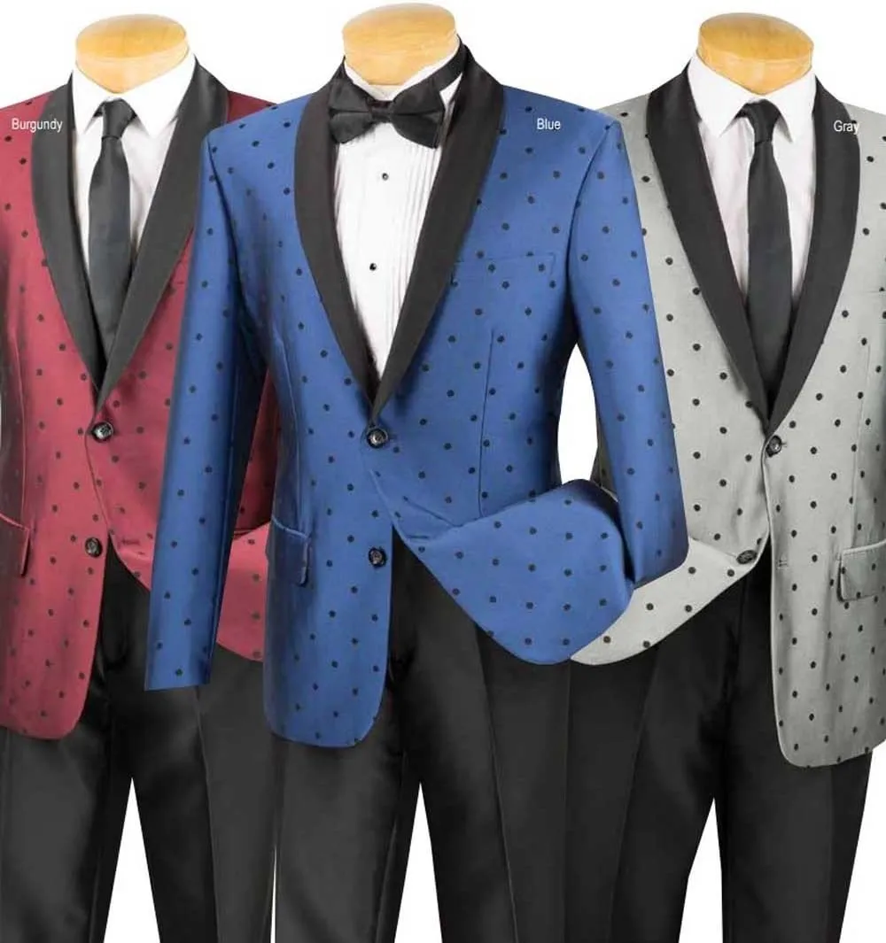 Vinci 2 Button Single Breasted Polka Dot Pattern Slim Fit Suit with Shawl Lapel
