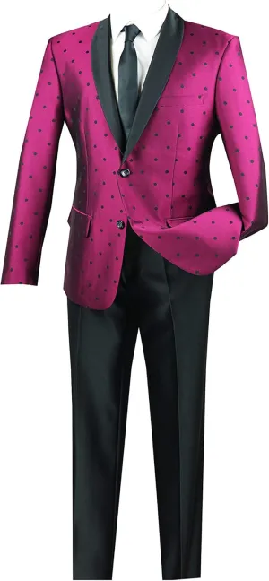 Vinci 2 Button Single Breasted Polka Dot Pattern Slim Fit Suit with Shawl Lapel