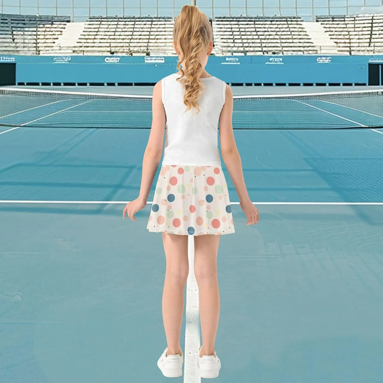 visesunny Girl's Golf Skirt Athletic Color Circle Polka Dot Pattern Tennis Skort Sport Activewear with Double Layer Pockets